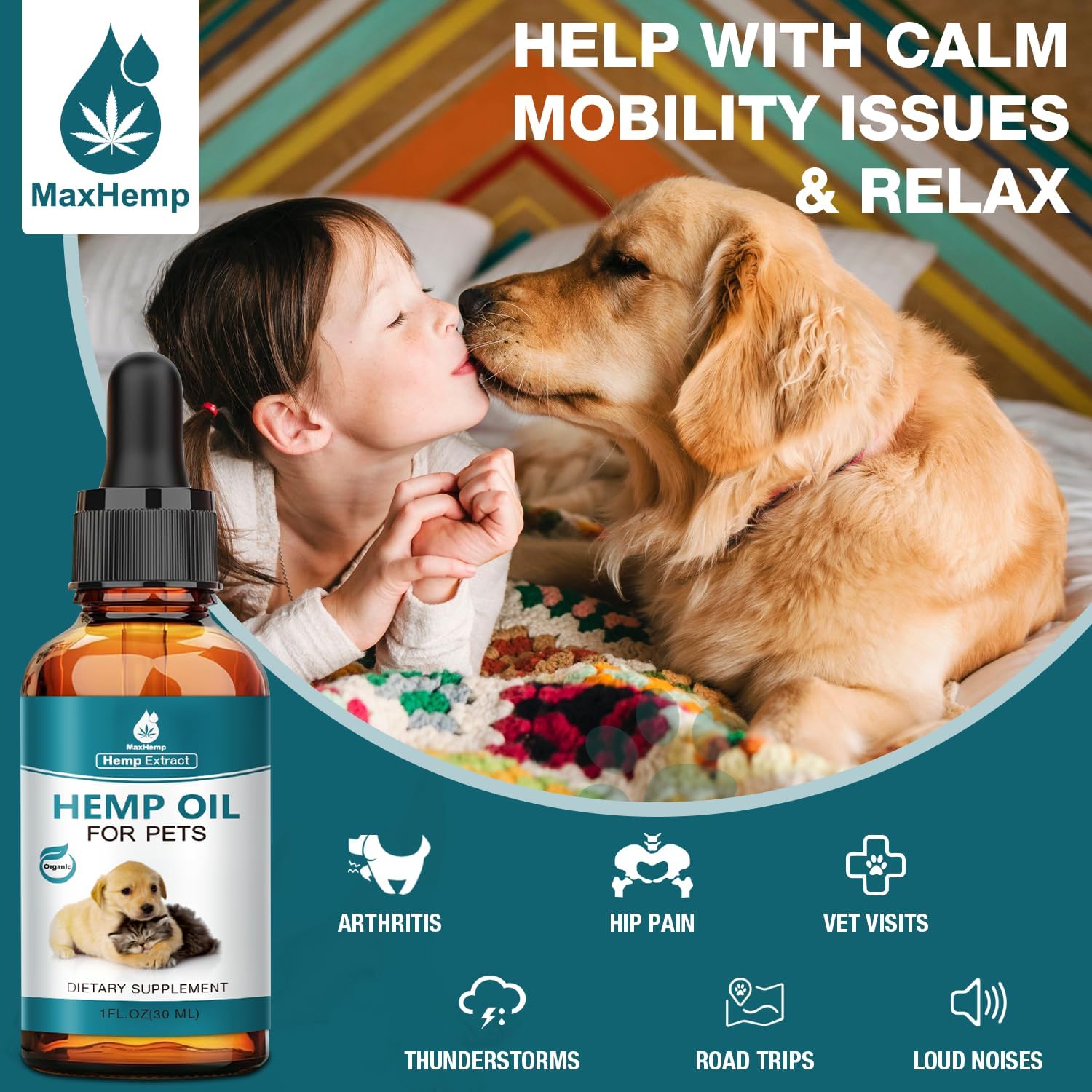 Pet Hemp Oil for Dogs and Cats - Anxiety Stress Pain Holistic Inflammation Relief - for Joint Hip Arthritis, Natural Calming Oil Drop - Organic Pets Treats - Image 4