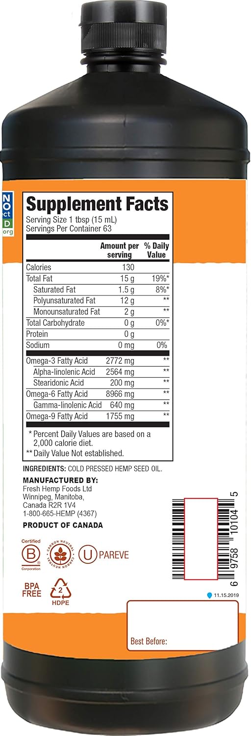 Manitoba Harvest Hemp Seed Oil, Cold Pressed, Premium Quality, 12g of Omegas 3 & 6 Per Serving, Hydrate & Nourish Skin - Non GMO, Vegan, Gluten Free, Great for cooking, salad dressings, 32 Fl Oz - Image 4