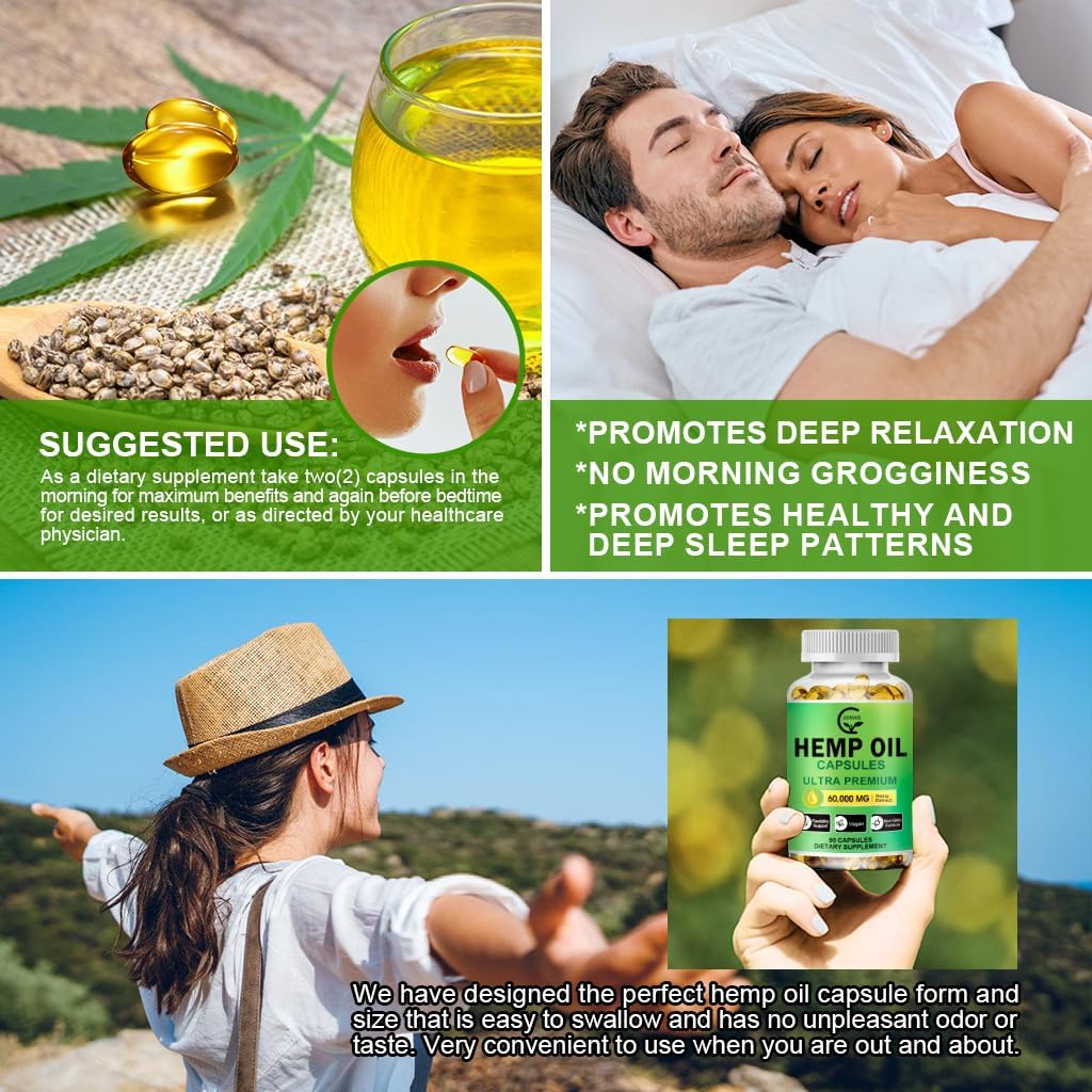 (2-Pack) High Potency Hemp Oil Capsules - 180 Veggie Softgels - 60,000 Maximum Strength, Immune System Support, Focus Calm, Relaxation, Mood, Pure Extract, Organic, Vegan, Non-GMO - Image 7