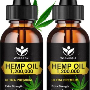 (2 Pack) Organic Hemp Oil - 100% Natural Hemp Oil Extract, Calming, Sleep, Relaxation, Immune Support, Rich in Omega 3, 6, 9 Fatty Acids, Vegan - 30mL