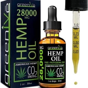 GreenIVe Hemp Oil Drops 28,000mg – Naturally Grown, Vegan, Rich in Omegas – Premium Hemp Oil Dropper – Non-GMO, Made in USA – 30mL (1 Pack)