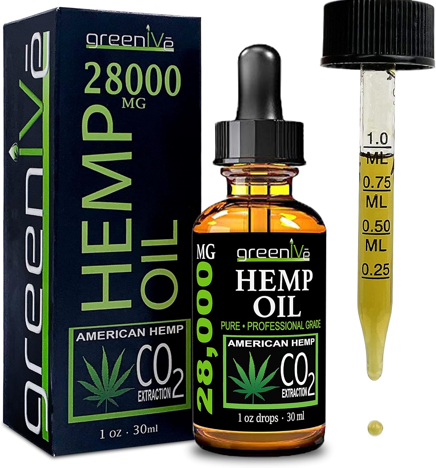 GreenIVe Hemp Oil Drops 28,000mg – Naturally Grown, Vegan, Rich in Omegas – Premium Hemp Oil Dropper – Non-GMO, Made in USA – 30mL (1 Pack)
