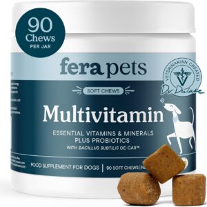 Fera Pets Dog Multivitamin Chews with Glucosamine and Probiotics - Essential Dog Vitamins & Minerals - Promotes Healthy Digestion & Joints - Boosts Skin & Coat Health with Omega-3s - 90 Soft Chews
