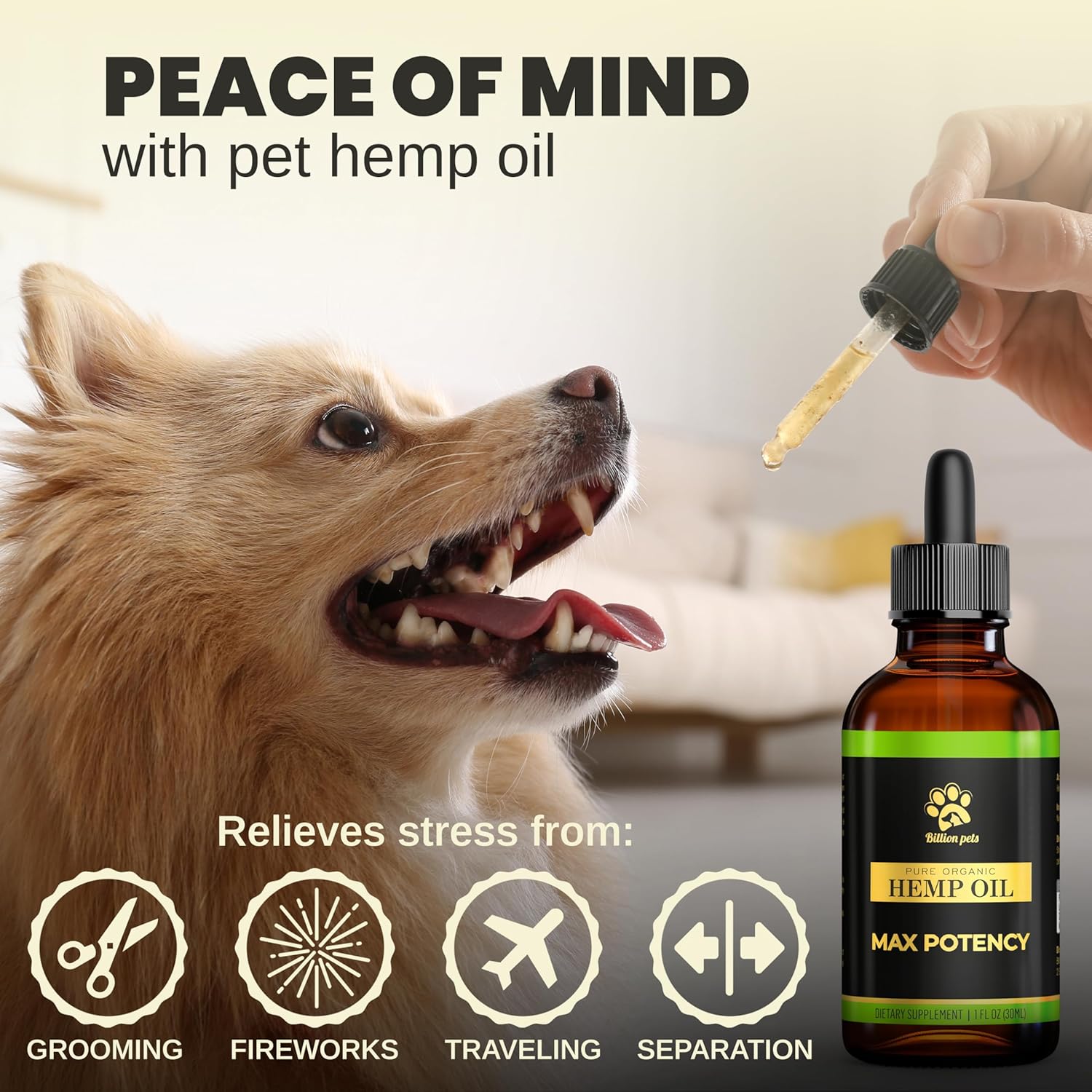 Billion Pets - Hemp Oil for Dogs and Cats - Helps with Anxiety, Pain, Stress, Sleep, Arthritis, Seizures Relief - Hip and Joint Support - Calming Drops - Image 6