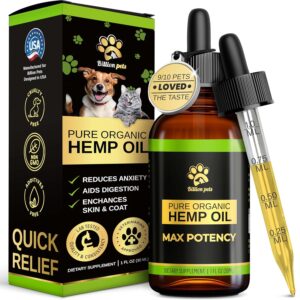 Billion Pets - Hemp Oil for Dogs and Cats - Helps with Anxiety, Pain, Stress, Sleep, Arthritis, Seizures Relief - Hip and Joint Support - Calming Drops Treats
