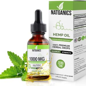 Organic Hemp Oil 1000mg - Ultra Premium Hemp Oil Drops 1000mg - Natural Hemp Oil Extract Tincture - Non-GMO Ultra-Pure CO2 Extracted Drops - Omega Fatty Acids 3 6 9 - Organically Grown & Made in USA
