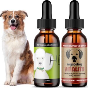 Heal Hemp Oil for Dogs & Vitality Mushroom Tincture Bundle: Immune Health, Senior Dog, & Daily Wellness Support - Adaptogens, Turkey Tail Mushroom for Dogs, Reishi, & Chaga