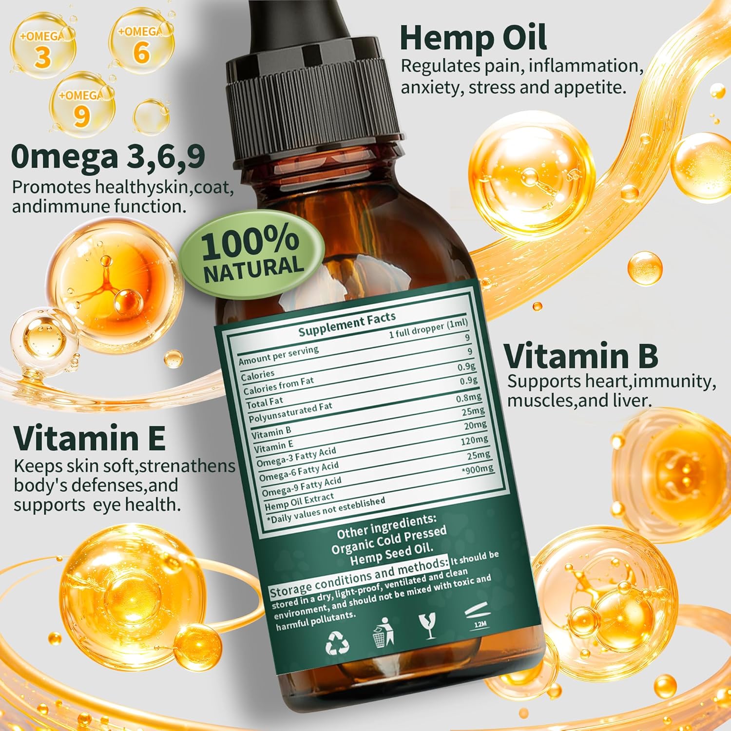 Hemp Oil for Dogs & Cats, Anxiety & Stress Relief Drops with Omega 3-6-9,Hemp Oil Helps with Pain, Stress, Sleep, Arthritis, Seizures Support, Calming Pet Supplement for Small & Large Pets - Image 3