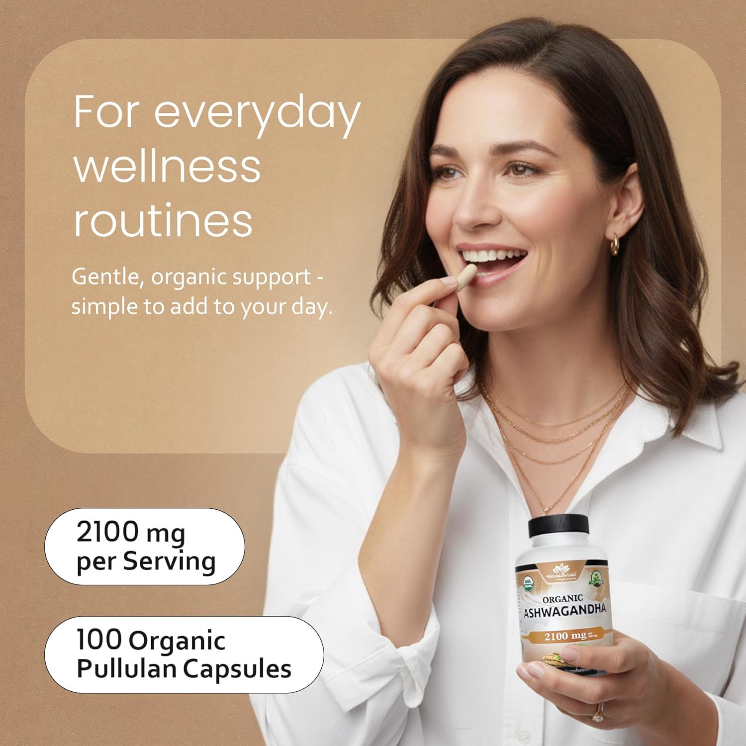 NaturaLife Labs Organic Ashwagandha 2100 mg per Serving – Herbal Supplement Root Powder & Extract – 100 Capsules – Vegan, Non-GMO, Gluten-Free - Image 5