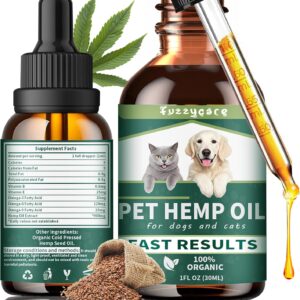 Hemp Oil for Dogs & Cats, Anxiety & Stress Relief Drops with Omega 3-6-9,Hemp Oil Helps with Pain, Stress, Sleep, Arthritis, Seizures Support, Calming Pet Supplement for Small & Large Pets