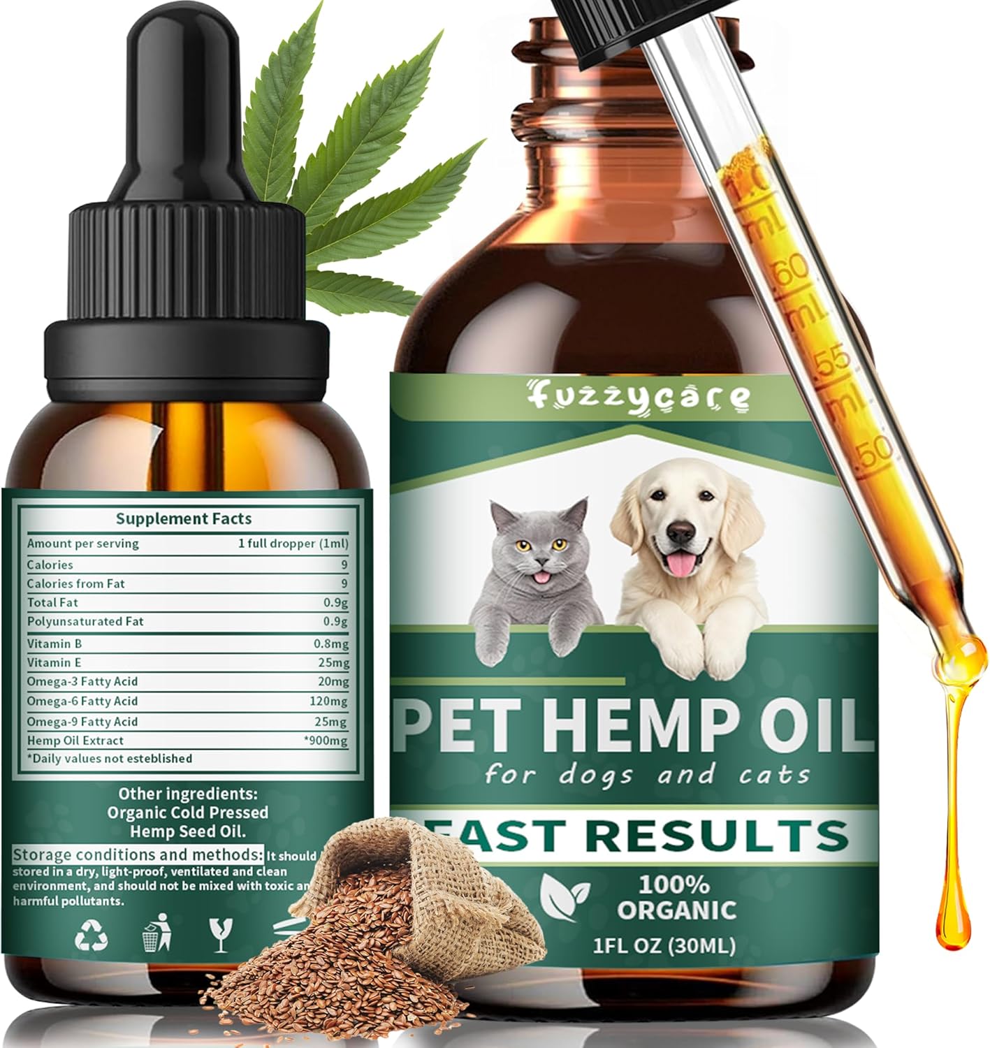 Hemp Oil for Dogs & Cats, Anxiety & Stress Relief Drops with Omega 3-6-9,Hemp Oil Helps with Pain, Stress, Sleep, Arthritis, Seizures Support, Calming Pet Supplement for Small & Large Pets