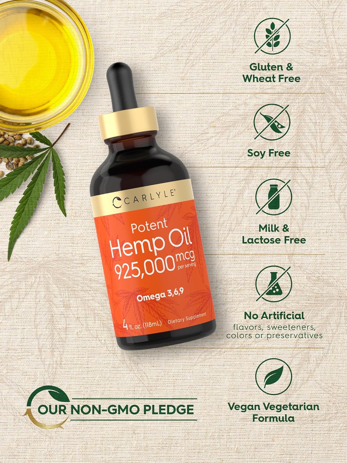 Carlyle Hemp Seed Oil 925,000 mcg | High Potency | Contains Omega 3,6,9 | Cold Pressed | Vegetarian, Non-GMO, Gluten Free - Image 5