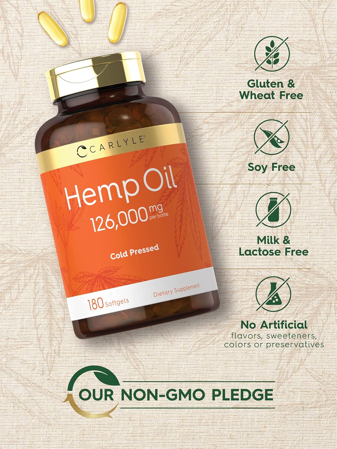 Carlyle Hemp Oil Capsules | 126,000 mg | 180 Softgels | Non-GMO, Gluten Free - Image 5