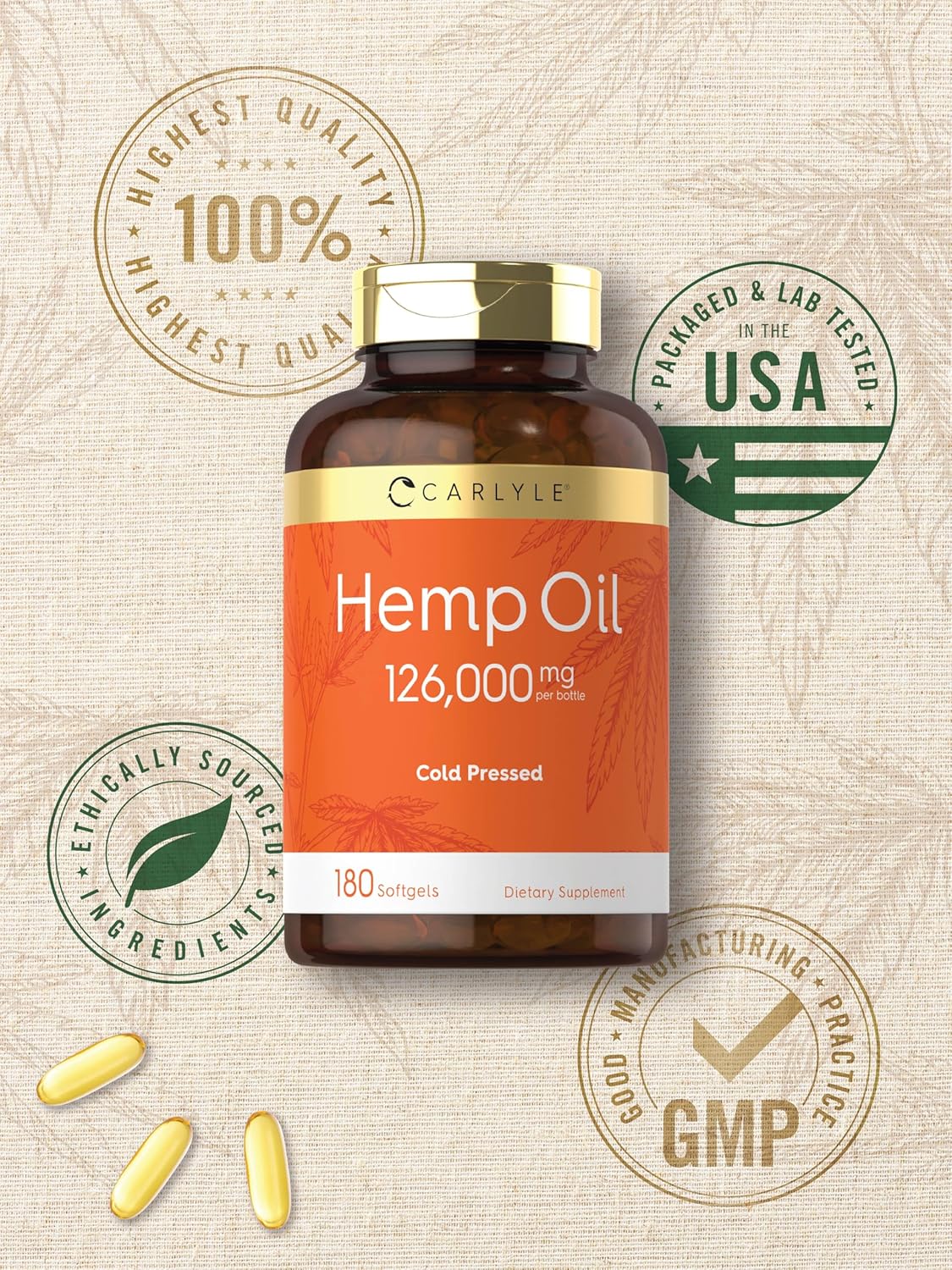 Carlyle Hemp Oil Capsules | 126,000 mg | 180 Softgels | Non-GMO, Gluten Free - Image 6