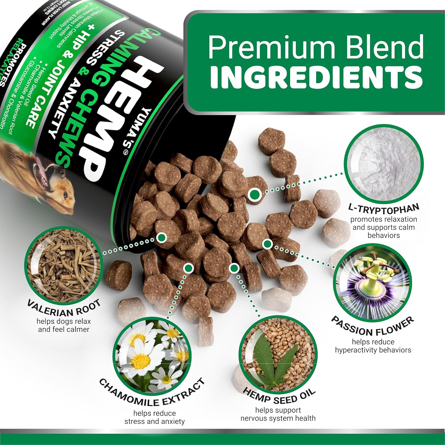 Hemp Calming Chews for Dogs - Advanced Dog Calming Chews - 170 Treats - Anxiety Relief Treats - Hemp Oil - Separation Aid, Stress, Hip and Joint Supplement for Canine Health Support - Beef Flavor - Image 3