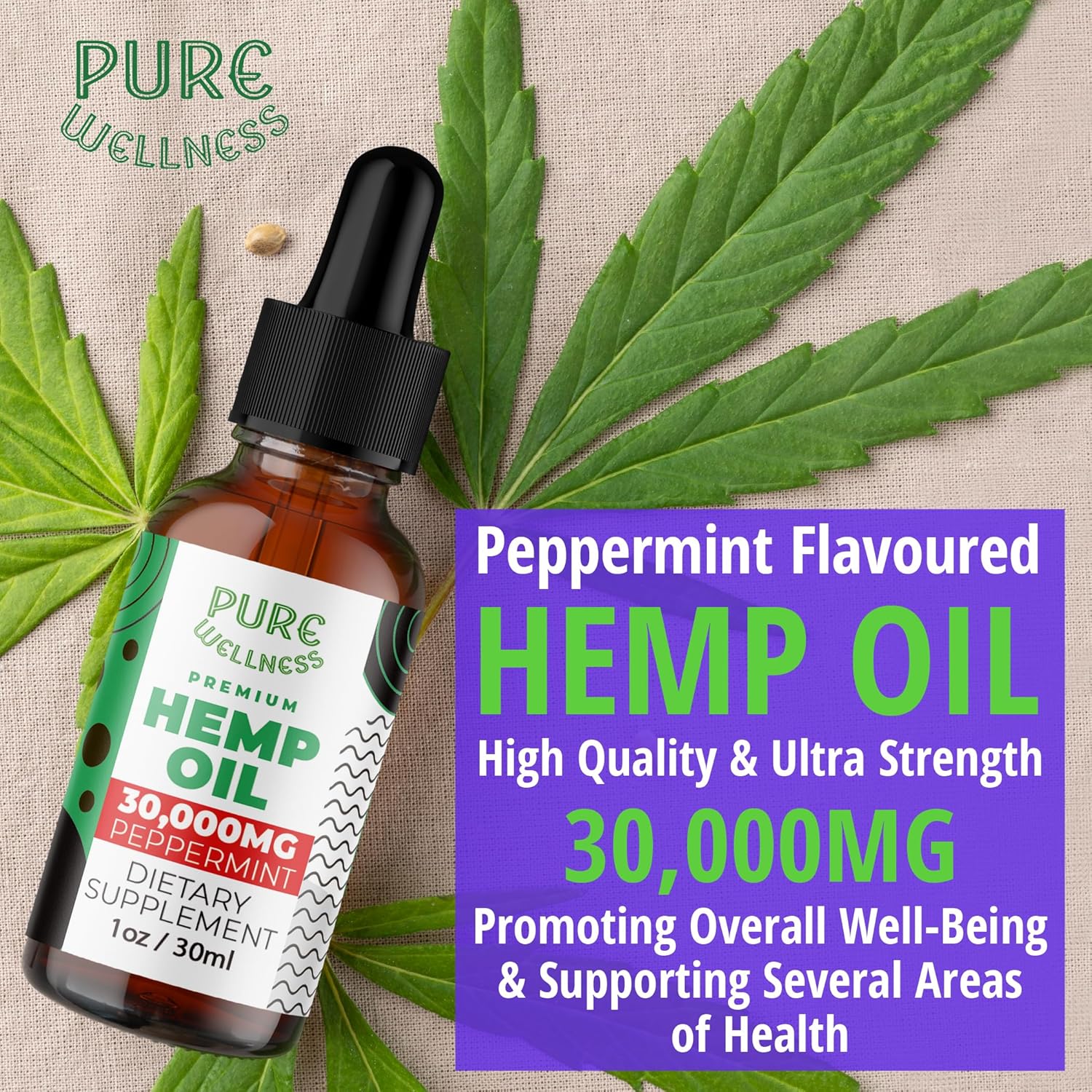 Organic Hemp Seed Oil (3 Oz), Peppermint Flavor, High Potency 30,000 mg - Helps in Natural Relief, Sleep, Relaxation & Mood, Transparent Hemp Oil Dosage, Non-Habit Forming - Non-GMO, Vegan - Image 5