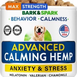 BARK&SPARK Advanced Calming Chews for Dogs - Hemp Chew + Melatonin - Anxiety Relief - Sleep Aid - Relaxing Treats - Stress Relief During Fireworks, Storms, Thunder, Barking