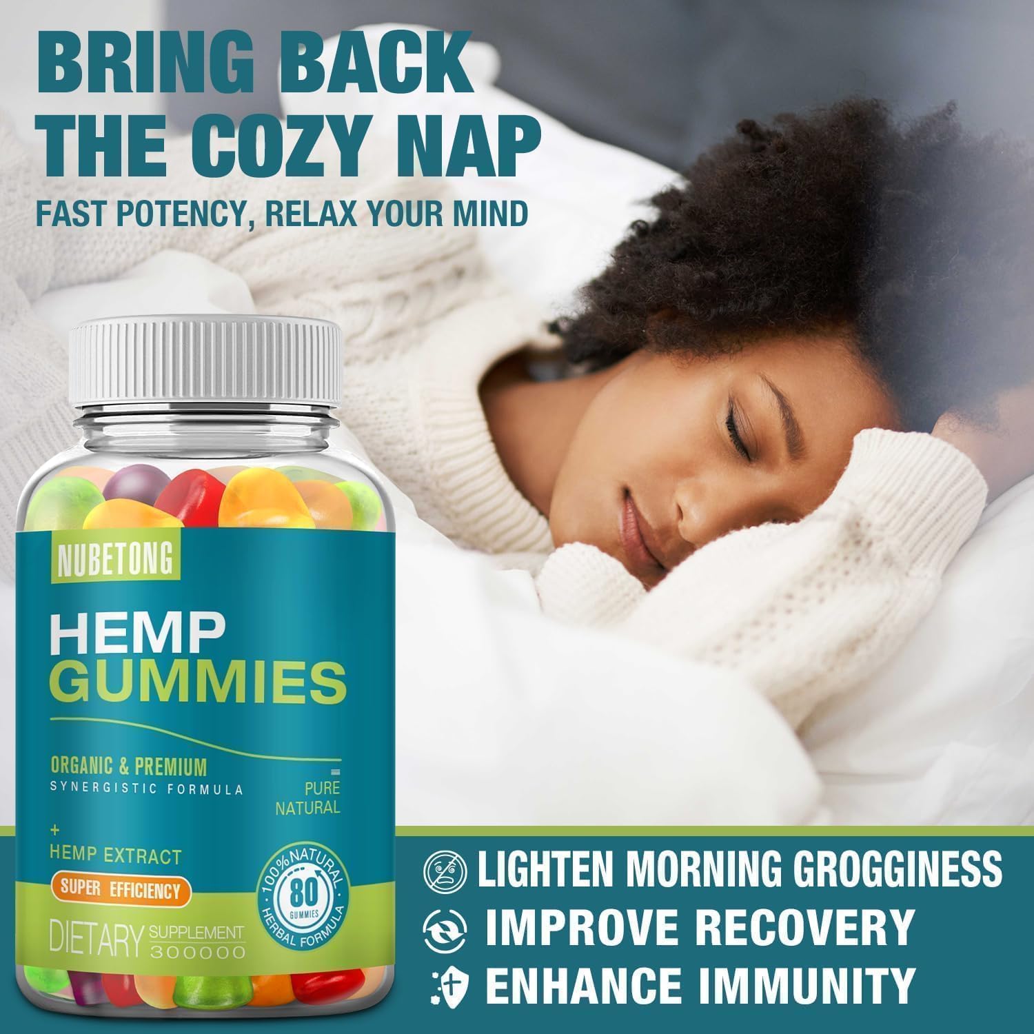2 Packs Hemp Gummies for Sleep, Pain, Anxiety Relief High Potency Supplement Edible Bear Gummy Extra Strength Pure Natural Hemp Oil Extract Non-GMO, Vegan - Image 4