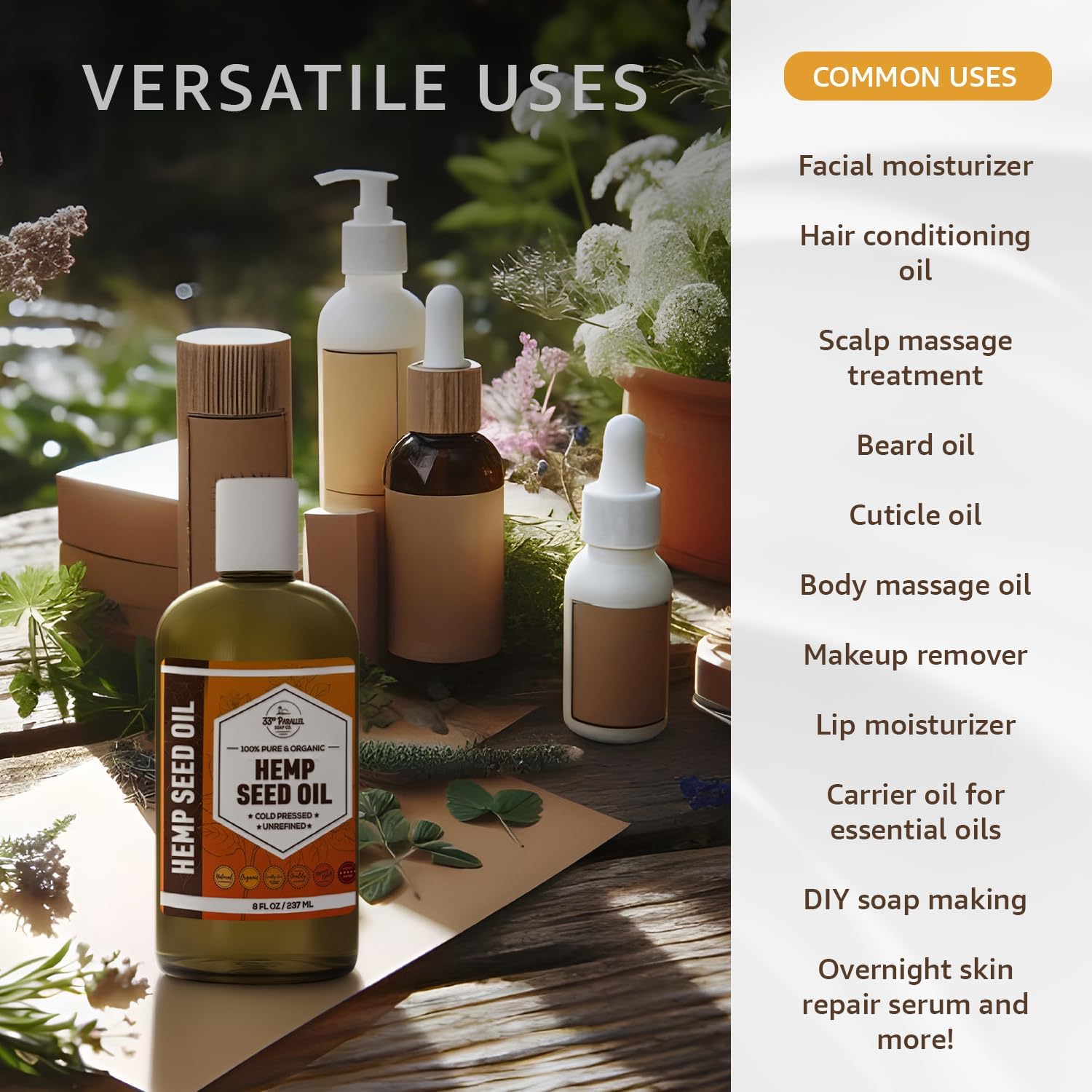 Organic Hemp Seed Oil (16 oz) Premium Cold Pressed Unrefined | 100% Pure Hemp Seed Oil for Skin, Face, Hair, Soap Making, Massage | Carrier for Essential Oils | Available in Bulk | 16 FL OZ - Image 2