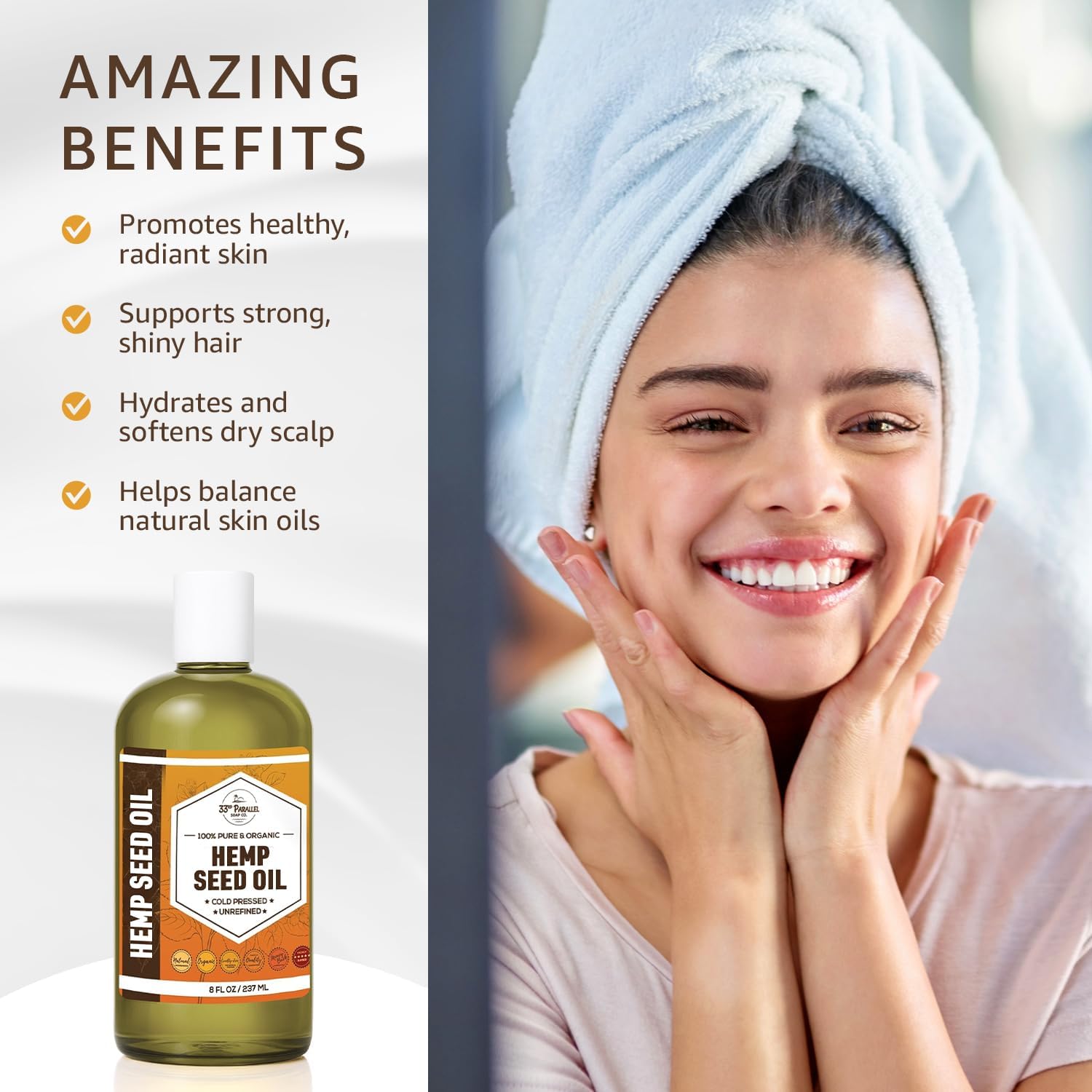 Organic Hemp Seed Oil (16 oz) Premium Cold Pressed Unrefined | 100% Pure Hemp Seed Oil for Skin, Face, Hair, Soap Making, Massage | Carrier for Essential Oils | Available in Bulk | 16 FL OZ - Image 4