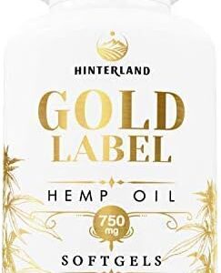 Hinterland Gold Label Hemp Oil Softgels, 25mg Capsules for Wellness, Organic USA Grown Hemp, 30 Count