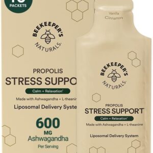 Ashwagandha Liposomal Stress Support by Beekeeper's Naturals, 600mg with Propolis, L-Theanine, Anti-Stress Support for Calm & Relaxation, 10ct