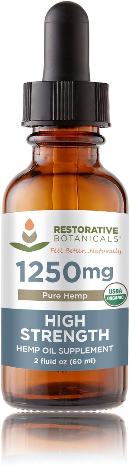 High Strength USDA Certified Organic Hemp Oil Drops - 1250mg Pure Hemp (2oz/60ml) 120 Servings - Natural Flavor for Calming Relief from The Stresses of Everyday Life