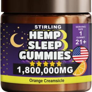 STIRLING Hemp Sleep Gummies 1800000mg for Adults - Relaxes Body & Mind - Maximum Strength - 5mg Melatonin - 10mg L-Theanine - Orange Creamsicle Flavor - Made in USA