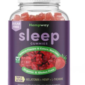 Hemp Gummies for Sleep l theanine Supplement Hemp melatonin Triple Action - Calm Gummies for Adults and melatonin Kids - Sugar Free Strawberry Vegan 60 ct