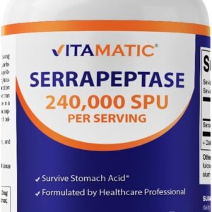 Vitamatic Serrapeptase 240,000 SPU Servings, 120 Delayed Released Capsules - Enteric Coated - Non-GMO- Made in The USA (120 Count (Pack of 1))