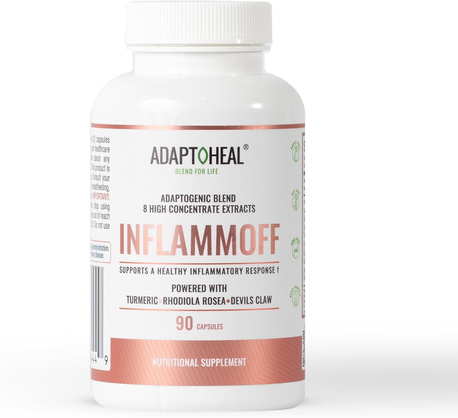 ADAPTOHEAL Inflammoff - Adaptogenic Supplement Designed to Support Joint, Muscle and Tissue Inflammation Naturally, 8 Highly Concentrated extracts with Turmeric and Rhodiola rosea (90 Capsules)