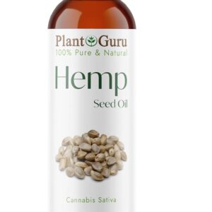 Plant Guru Hemp Seed Oil 8 fl. oz. – Cold Pressed, 100% Pure & Natural Carrier Oil for Skin, Face, Body, and Hair. Great for DIY Creams, Lotions, and Lip Balm