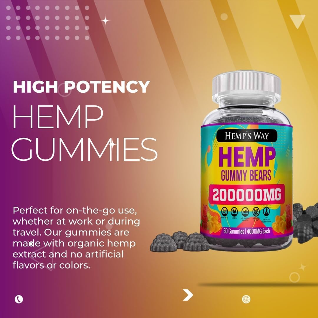 Natural Hemp Gummies 1 Pack High Potency - Vegan Hemp Oil Infused Supplement Edibles Performance L-Theanine GABA Ashwagandha Focus Calmwell Bloom Favorite Gummy - Image 3