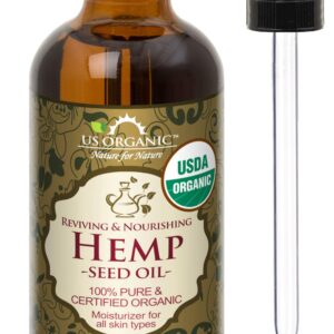 US Organic Hemp Seed Oil, Certified Organic, Pure & Natural, Cold Pressed Virgin, Unrefined, Amber Glass Bottle with Glass Eye Dropper for Easy Application (2 oz (56 ml))