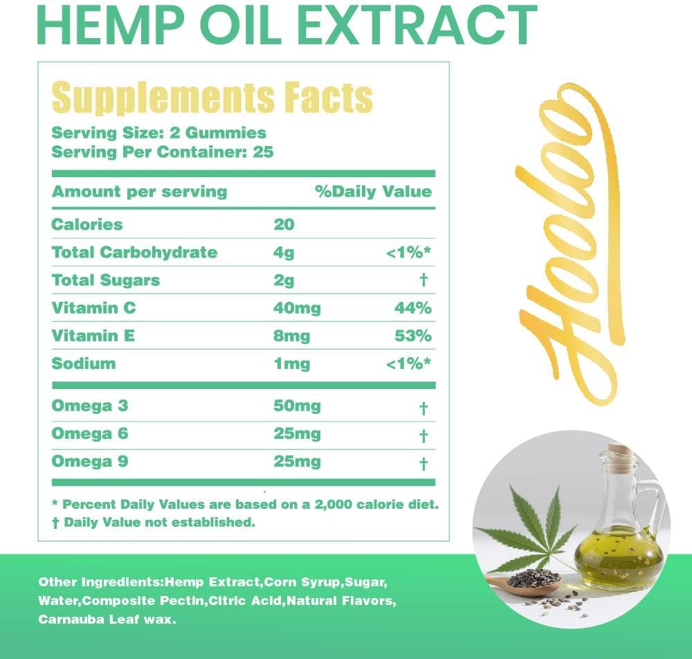 HOOLOO Hemp Gummies 100,000mg for Deep Sound Bedtime Support and Discomfort Relief, Fruity Gummy Infused Omega 3 Vitamins, Made in USA - Image 8