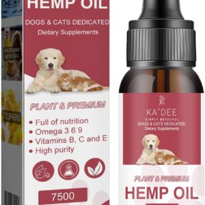 Ka'dee Hemp Oil for Dogs & Cats, 1 Fl Oz, Dietary Supplement with Omega 3 6 9, Vitamins B C E, 30ml
