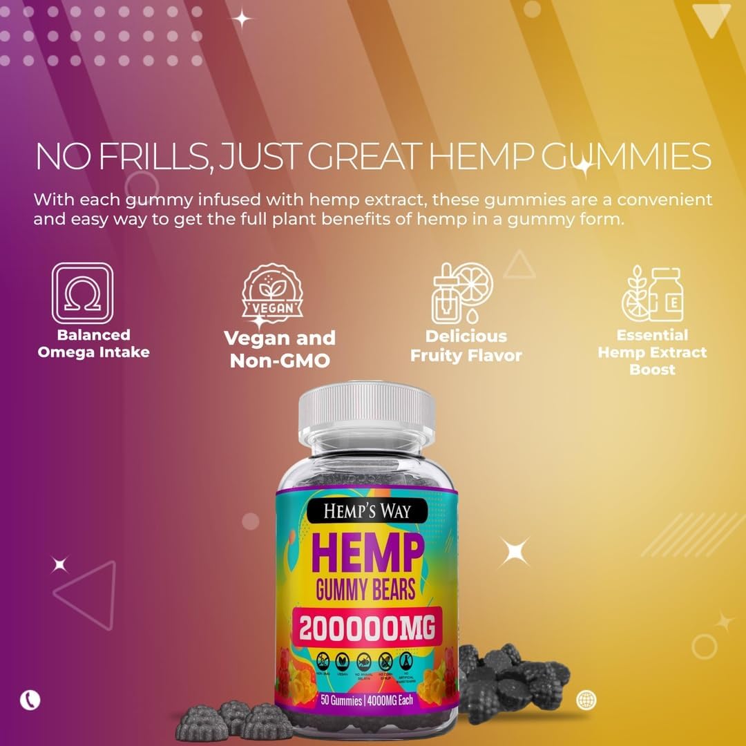 Natural Hemp Gummies 1 Pack High Potency - Vegan Hemp Oil Infused Supplement Edibles Performance L-Theanine GABA Ashwagandha Focus Calmwell Bloom Favorite Gummy - Image 2