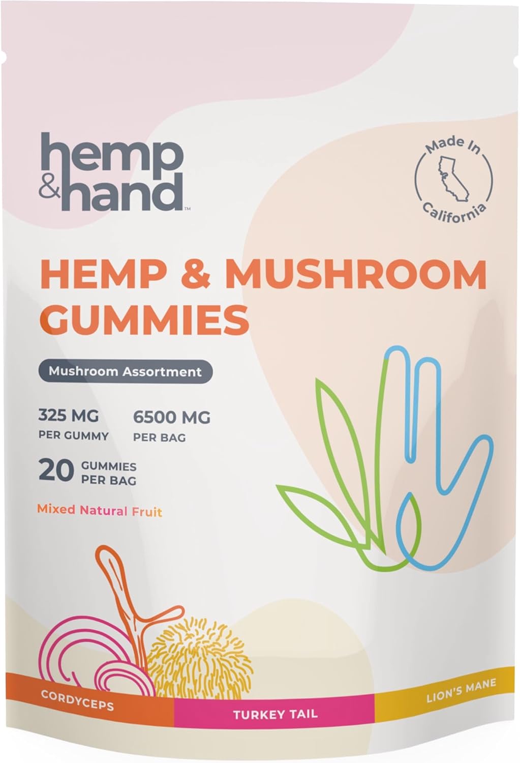 Hemp & Mushroom Gummies 6500mg - Max Strength for Adults - Chill, Inflammation, Natural Pain, Restful Sleep (325mg Gummy) - by Hemp and Hand