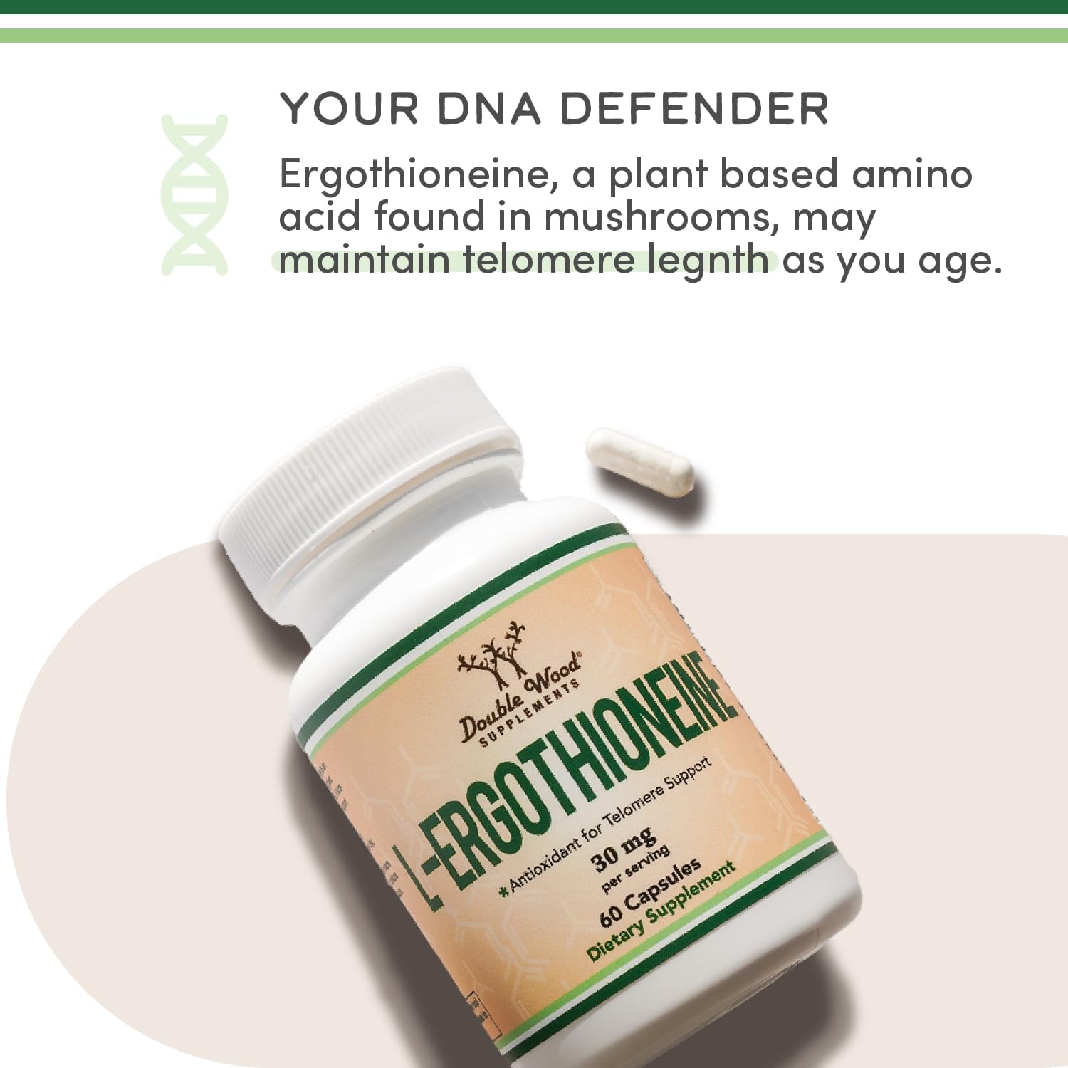 Ergothioneine Supplement (EGT) 30mg of Pure, Plant-Based L-Ergothioneine Per Capsule, 60 Count (May Support Longevity and Healthy Aging) Non-GMO, Gluten Free, Vegan Safe by Double Wood - Image 4