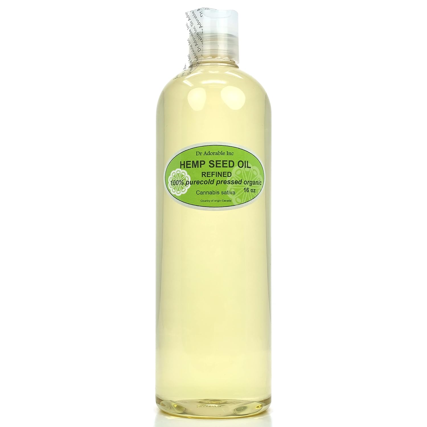 Dr Adorable - 16 oz - Hemp Seed Oil REFINED - 100% Pure Natural Cold Pressed Organic