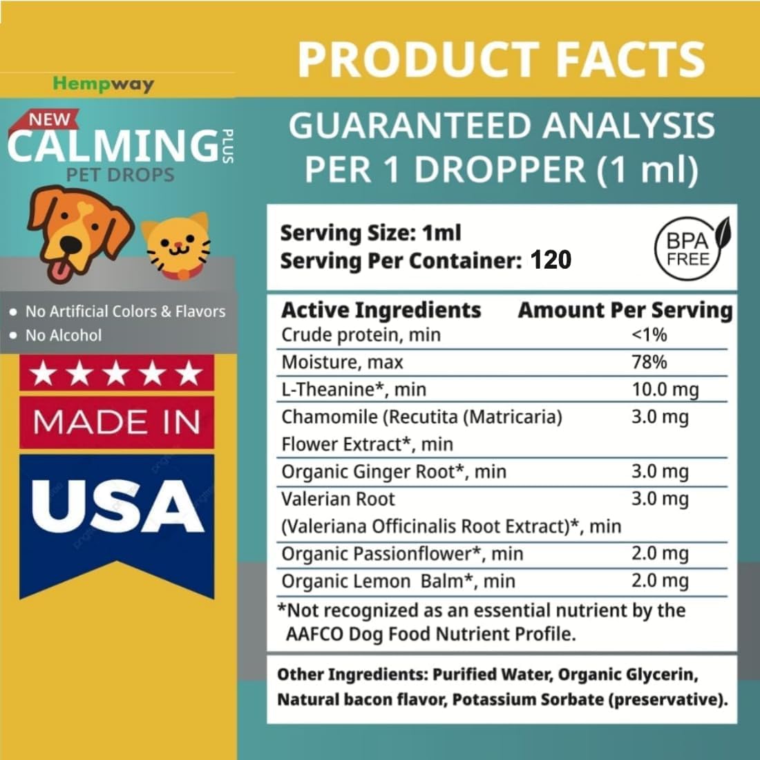 Dog Cat Calming Drops Organic Made in USA | Anti-Separation Natural Dog Cat Calming Formula for Well-Being and Comfort | Bacon Flavor 4 oz (120 ml) - 120 Servings - Image 4