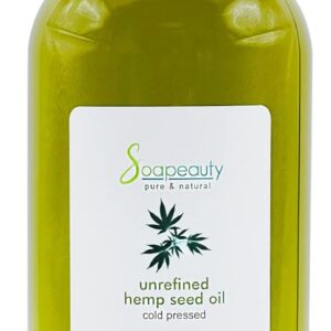 Soapeauty Hemp Seed Oil Unrefined Cold Pressed | Massage & Body Oil | for Skin, Face, Hair, and Soap Making | Carrier for Essential Oils | Rich in Omega Fatty Acids – 12 Fl Oz