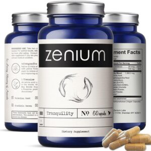 Zenium - Relieve Stress, Tension, Worry, Nervousness, & Irritability | Calm The Mind & Body | Ayurvedic | Natural Relief Supplement | Boosts Mood | Ashwagandha, L-Theanine, GABA, Rhodiola |60 Capsules