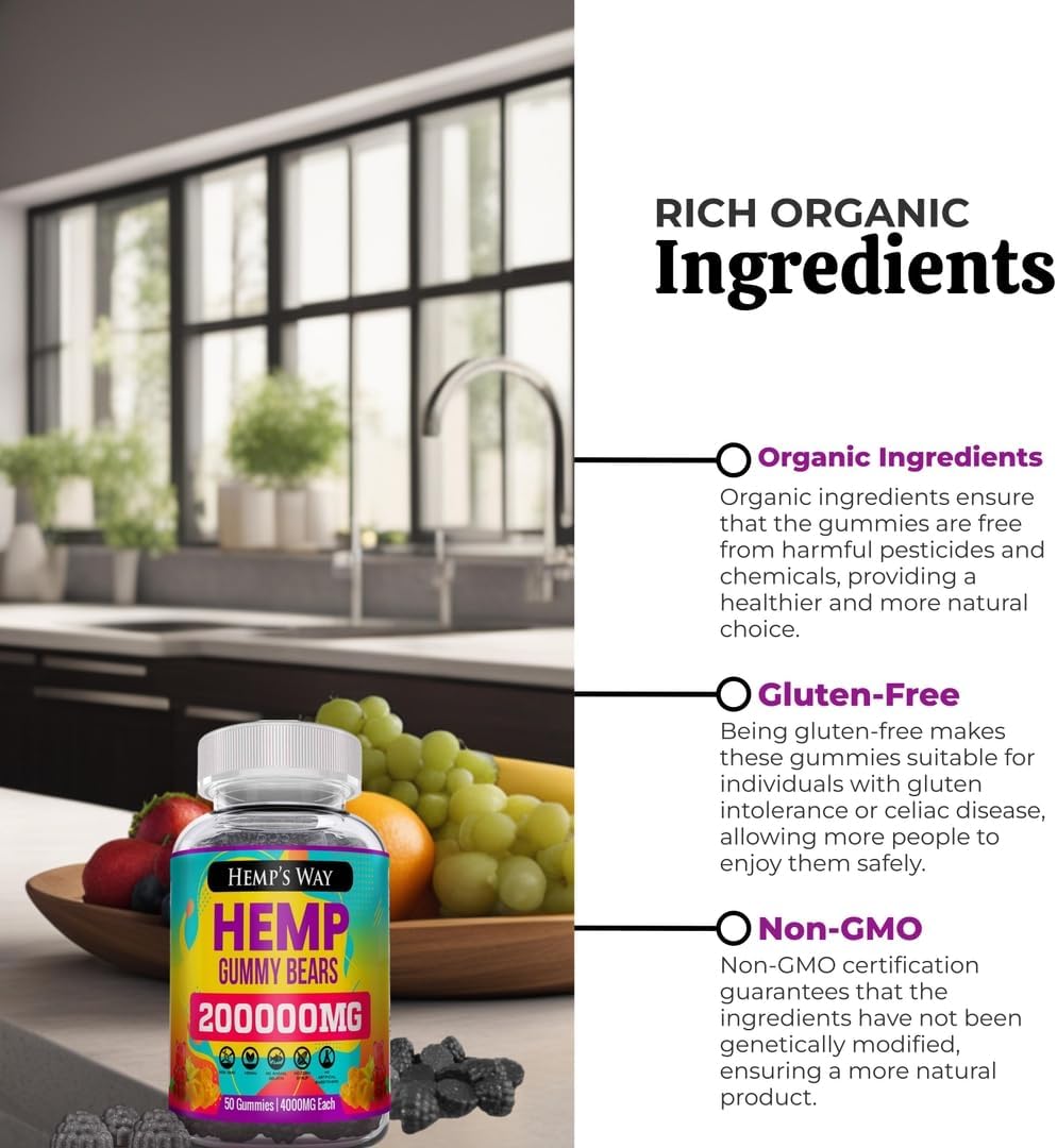 Natural Hemp Gummies 1 Pack High Potency - Vegan Hemp Oil Infused Supplement Edibles Performance L-Theanine GABA Ashwagandha Focus Calmwell Bloom Favorite Gummy - Image 5