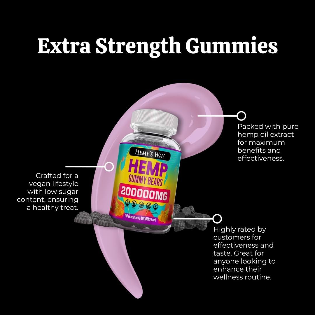 Natural Hemp Gummies 1 Pack High Potency - Vegan Hemp Oil Infused Supplement Edibles Performance L-Theanine GABA Ashwagandha Focus Calmwell Bloom Favorite Gummy - Image 4