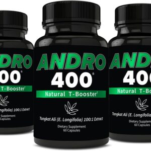 Andro400 Natural T Booster Supplements for Men – Traditional Tongkat Ali (Eurycoma Longifolia) 100:1 Extract – Herbal Formula for Energy, Stamina, & Metabolic Support - 3 Packs, 180 Capsules