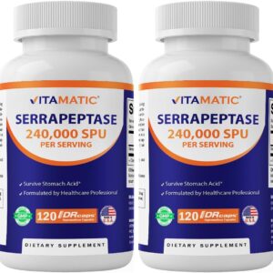 Vitamatic Serrapeptase 240,000 SPU Servings, 120 Delayed Released Capsules - Enteric Coated - Non-GMO- Made in the USA (120 Count (Pack of 2))