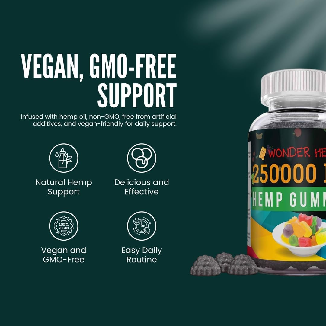 Organic Hemp Gummies Neuropathy Nerve Support Supplement Natural Pure Hemp Oil Extract - Pains Vitamin B2 Extra Strength Relief High Potency Edible Vegan Zen Leaf Made in USA - Image 2