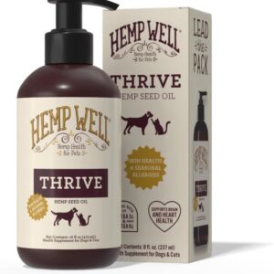 Hemp Well Thrive Oil for Dogs and Cats – Supports Hip, Joint, and Heart Health, Promotes Immune System, and Promotes Healthy Skin from Seasonal Allergies, Organically Sourced - 16 Ounces