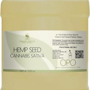 Hemp Seed Oil - Pure, Refined, Cold Pressed, All-Natural Non-GMO, Extra Virgin, Unscented, Carrier Oil - Bulk 128 oz / 1 Gallon - Tinctures, Blends, DIY, Essential Oils